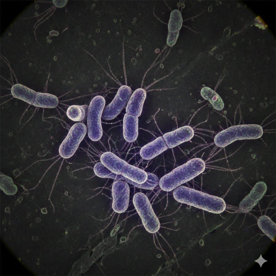 Bakterie E.coli pod mikroskopem